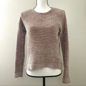 Pink Rose Chenille Fabric Light Brown Ribbed Sweater